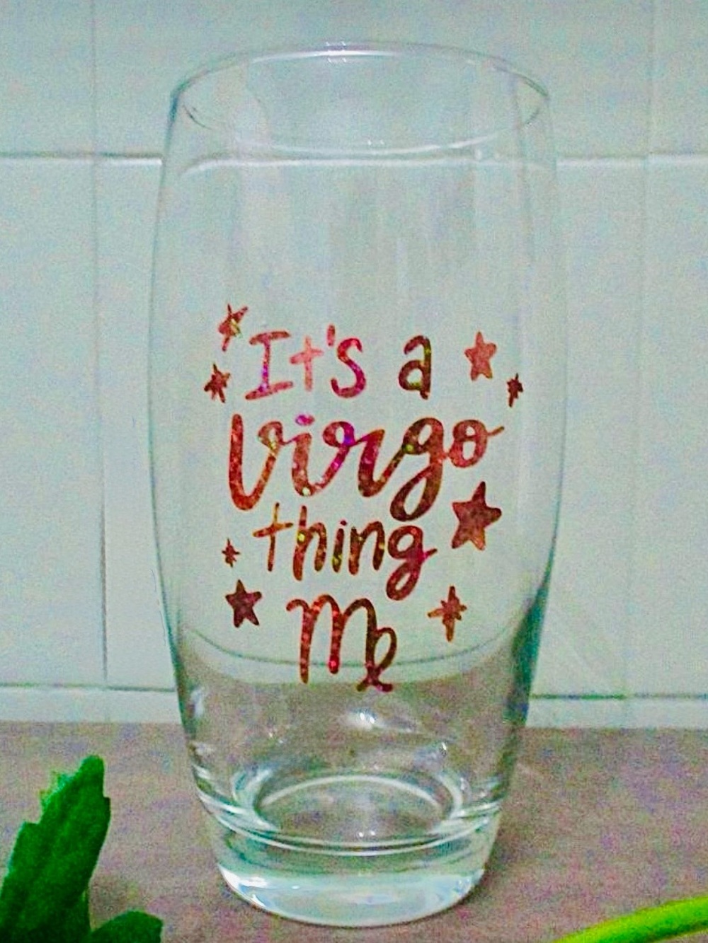 ⭐️ It’s A Virgo Thing! Handmade Holographic Sparkly Pink Tall Cooler Glass